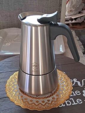 Princess House Stainless Steel Espresso Maker with Black Handle